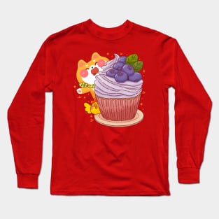 Shiba Inu Blueberry Cupcake Long Sleeve T-Shirt